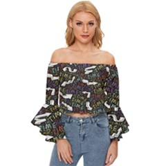 Time Nonlinear Curved Undirected Off Shoulder Flutter Bell Sleeve Top