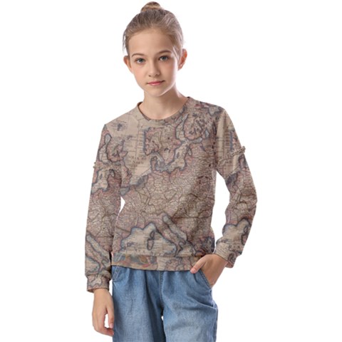 Old Vintage Classic Map Of Europe Kids  Long Sleeve T-shirt With Frill  by Paksenen