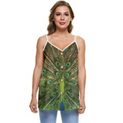 Peacock Feathers Bird Plumage Casual Spaghetti Strap Chiffon Top by Perong