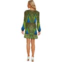 Peacock Feathers Bird Plumage Long Sleeve Waist Tie Ruffle Velvet Dress View4