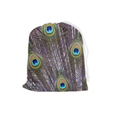 Peacock Bird Feathers Plumage Peacock Drawstring Pouch (large)