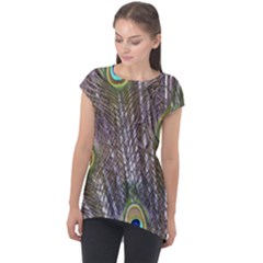 Peacock Bird Feathers Plumage Peacock Cap Sleeve High Low Top by Perong