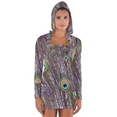 Peacock Bird Feathers Plumage Peacock Long Sleeve Hooded T-shirt by Perong