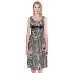 Peacock Bird Feathers Plumage Peacock Midi Sleeveless Dress by Perong