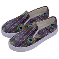 Peacock Bird Feathers Plumage Peacock Kids  Canvas Slip Ons by Perong