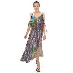 Peacock Bird Feathers Plumage Peacock Maxi Chiffon Cover Up Dress by Perong