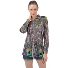 Peacock Bird Feathers Plumage Peacock Long Sleeve Satin Shirt