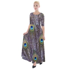 Peacock Bird Feathers Plumage Peacock Half Sleeves Maxi Dress by Perong