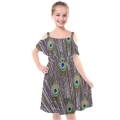 Peacock Bird Feathers Plumage Peacock Kids  Cut Out Shoulders Chiffon Dress by Perong