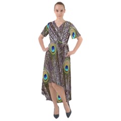 Peacock Bird Feathers Plumage Peacock Front Wrap High Low Dress by Perong