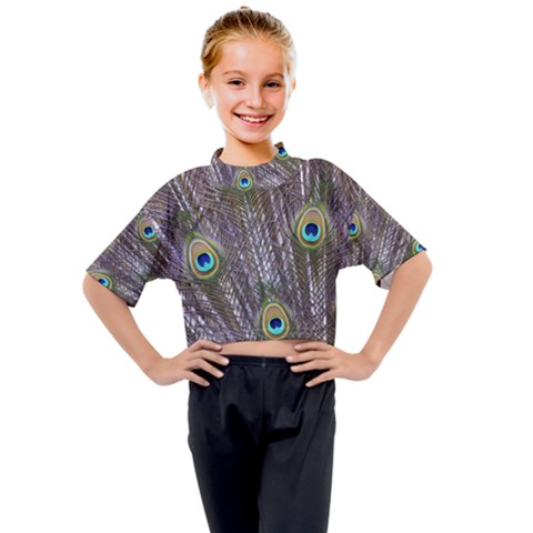 Peacock Bird Feathers Plumage Peacock Kids Mock Neck T-shirt by Perong