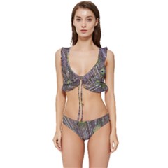 Peacock Bird Feathers Plumage Peacock Low Cut Ruffle Edge Bikini Set by Perong