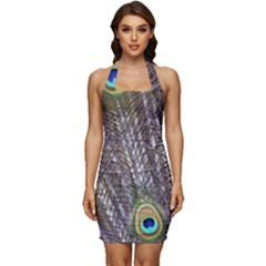 Peacock Bird Feathers Plumage Peacock Sleeveless Wide Square Neckline Ruched Bodycon Dress by Perong