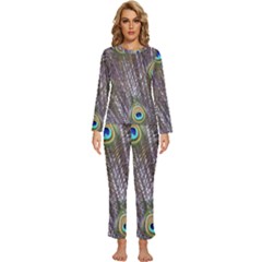 Peacock Bird Feathers Plumage Peacock Womens  Long Sleeve Lightweight Pajamas Set by Perong