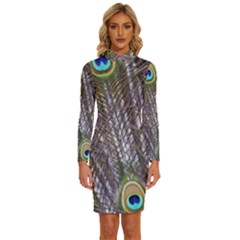 Peacock Bird Feathers Plumage Peacock Long Sleeve Shirt Collar Bodycon Dress by Perong