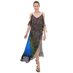 Bird Peacock Feathers Maxi Chiffon Cover Up Dress by Perong