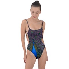 Bird Peacock Feathers Tie Strap One Piece Swimsuit by Perong