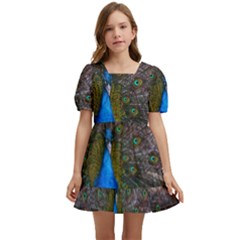 Bird Peacock Feathers Kids  Short Sleeve Dolly Dress by Perong