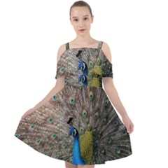 Peacock Bird Animal Peafowl Cut Out Shoulders Chiffon Dress by Perong