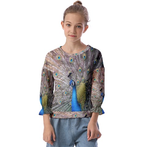 Peacock Bird Animal Peafowl Kids  Cuff Sleeve Top by Perong