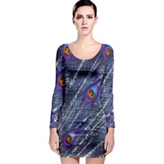 Peacock Bird Feathers Coloured Plumage Long Sleeve Bodycon Dress by Perong