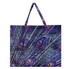 Peacock Bird Feathers Coloured Plumage Zipper Large Tote Bag by Perong