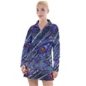 Peacock Bird Feathers Coloured Plumage Women s Long Sleeve Casual Dress View1