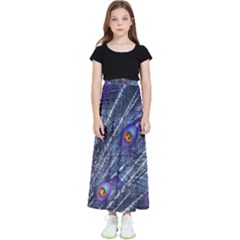 Peacock Bird Feathers Coloured Plumage Kids  Flared Maxi Skirt by Perong