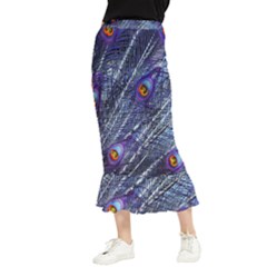 Peacock Bird Feathers Coloured Plumage Maxi Fishtail Chiffon Skirt by Perong