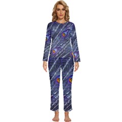 Peacock Bird Feathers Coloured Plumage Womens  Long Sleeve Lightweight Pajamas Set by Perong