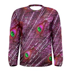 Peacock Feathers Coloured Plumage Pink Red Men s Long Sleeve T-shirt