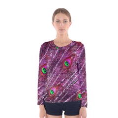 Peacock Feathers Coloured Plumage Pink Red Women s Long Sleeve T-shirt