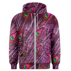 Peacock Feathers Coloured Plumage Pink Red Men s Zipper Hoodie