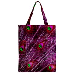 Peacock Feathers Coloured Plumage Pink Red Zipper Classic Tote Bag by Perong