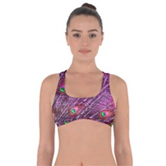 Peacock Feathers Coloured Plumage Pink Red Got No Strings Sports Bra by Perong