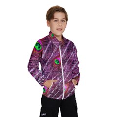 Peacock Feathers Coloured Plumage Pink Red Kids  Windbreaker