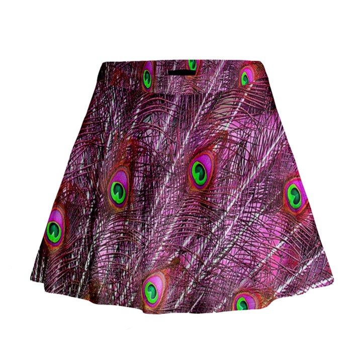 Peacock Feathers Coloured Plumage Pink Red Mini Flare Skirt