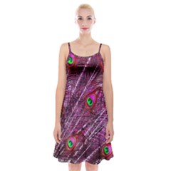 Peacock Feathers Coloured Plumage Pink Red Spaghetti Strap Velvet Dress