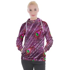 Peacock Feathers Coloured Plumage Pink Red Women s Hooded Pullover