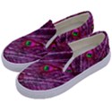 Peacock Feathers Coloured Plumage Pink Red Kids  Canvas Slip Ons View2