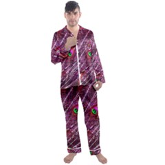 Peacock Feathers Coloured Plumage Pink Red Men s Long Sleeve Satin Pajamas Set