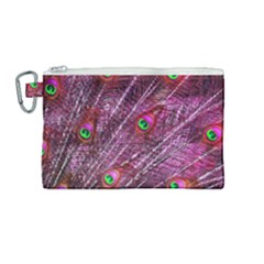 Peacock Feathers Coloured Plumage Pink Red Canvas Cosmetic Bag (medium) by Perong