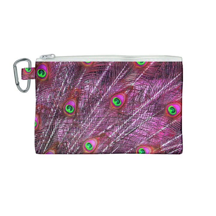 Peacock Feathers Coloured Plumage Pink Red Canvas Cosmetic Bag (Medium)