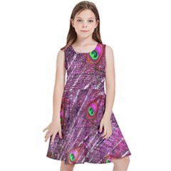 Peacock Feathers Coloured Plumage Pink Red Kids  Skater Dress