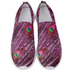 Peacock Feathers Coloured Plumage Pink Red Men s Slip On Sneakers by Perong