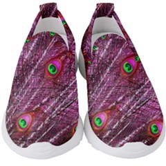 Peacock Feathers Coloured Plumage Pink Red Kids  Slip On Sneakers by Perong