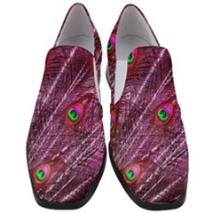 Peacock Feathers Coloured Plumage Pink Red Women Slip On Heel Loafers by Perong