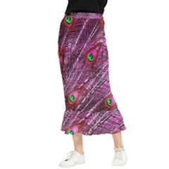 Peacock Feathers Coloured Plumage Pink Red Maxi Fishtail Chiffon Skirt by Perong