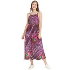 Peacock Feathers Coloured Plumage Pink Red Boho Sleeveless Summer Dress by Perong