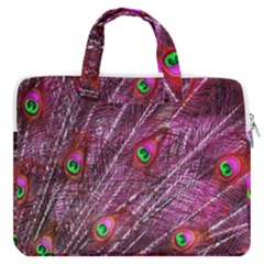 Peacock Feathers Coloured Plumage Pink Red Macbook Pro 15  Double Pocket Laptop Bag  by Perong